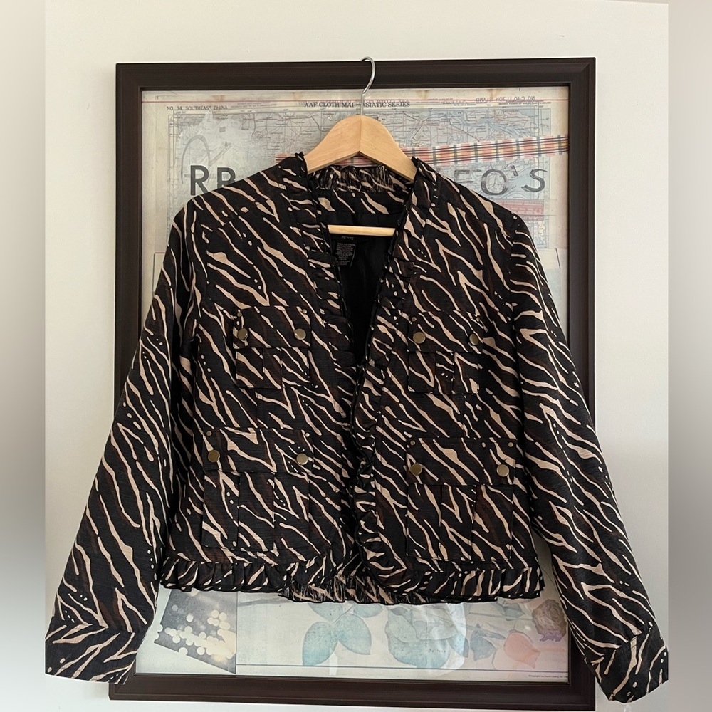 Silkland 100% Silk Animal Print Ruffle Edge Jacket MP